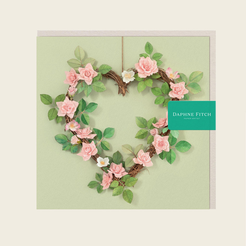 Daphne Fitch Rose Heart Wreath Greetings Card